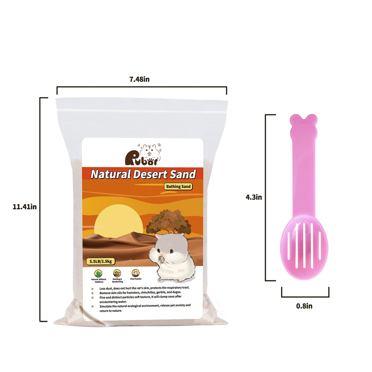 Rubor Hamster Bath Sand - No-Dust Desert Sand or Potty Litter Sand for Hamster Chinchillas Gerbil Mice Degu Small Animals - Soft and Healthy - 5.5lb